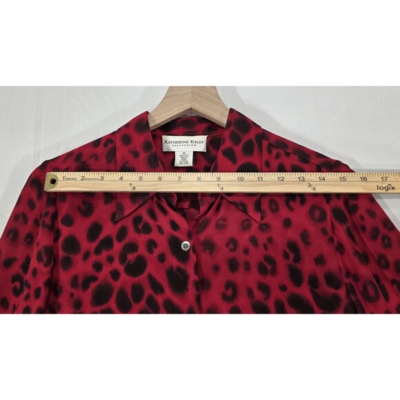 Katherine Kelly Maxi Skirt Set Silk Long Sleeve Blouse Leopard Red Womens 8/10 - Picture 12 of 16